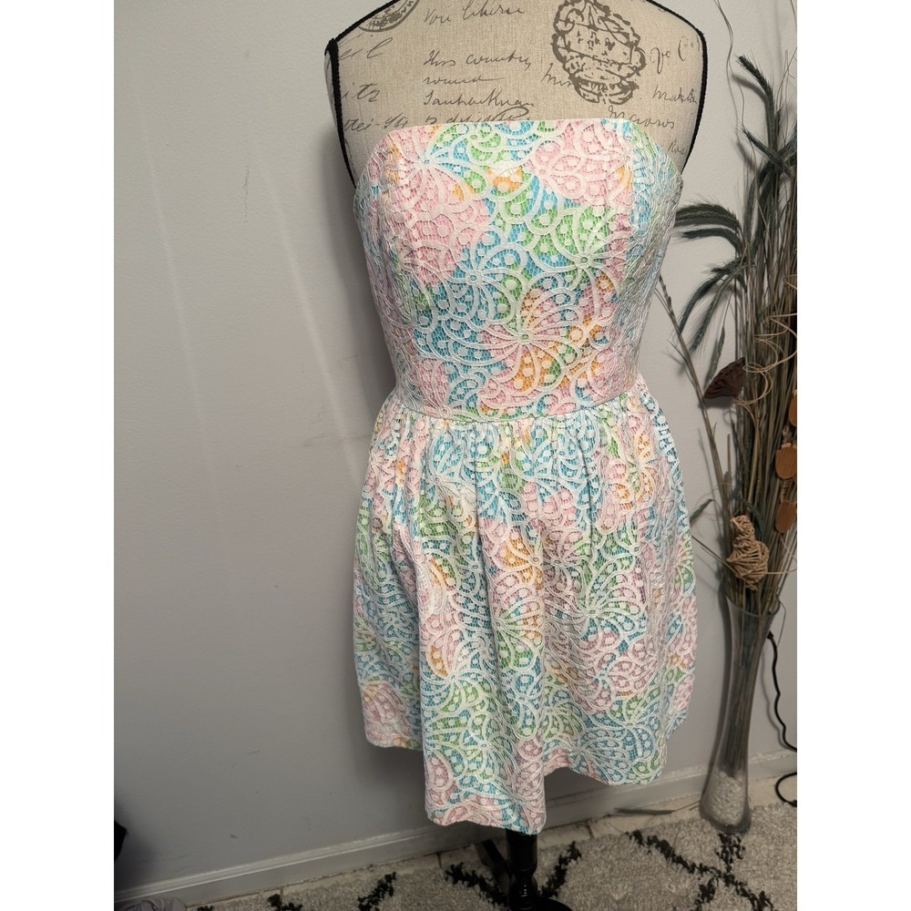 $248 LILLY PULITZER SZ 2 LOTTIE STRAPLESS SALISBURY LACE WOMENS‎ DRESS Flaw